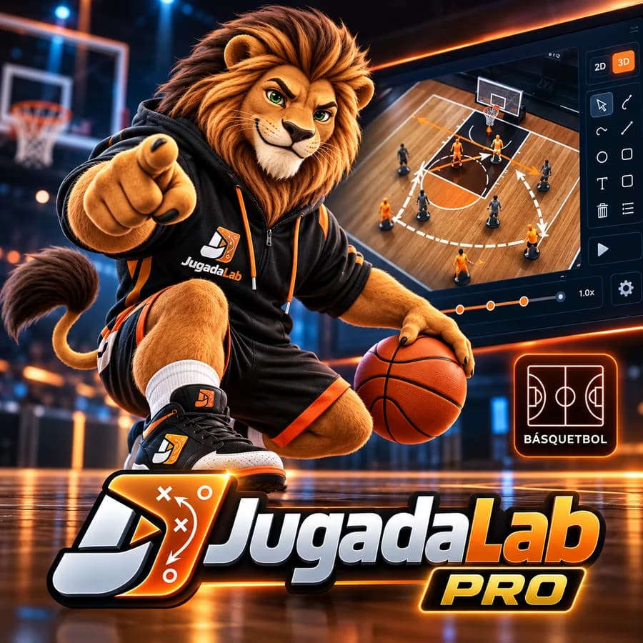 Morris con el uniforme de básquetbol junto a la pizarra de JugadaLab Pro Básquetbol